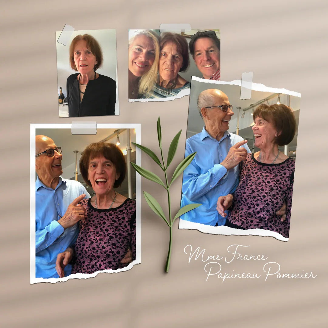 Collage of senior woman with family, happy moments, Ovidis adaptive clothing testimonial.