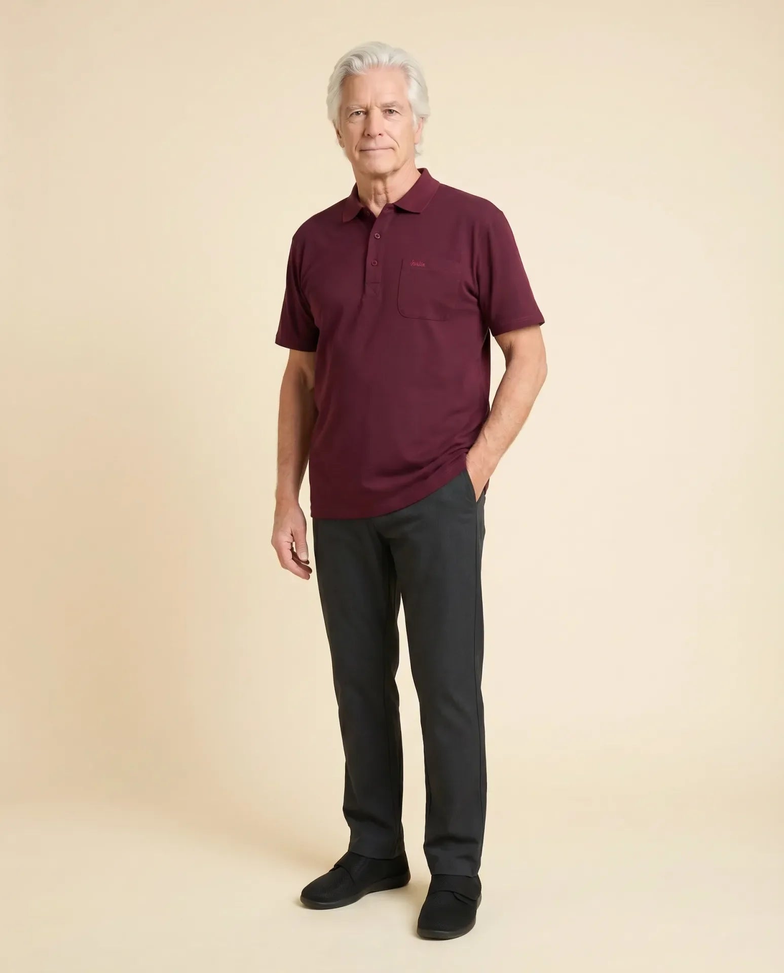 Men's Adaptive Ralfie Polo Shirt - Burgundy | Ovidis Ovidis Adaptive Wear Men's Adaptive Ralfie Polo Shirt - Burgundy | Ovidis Ovidis Adaptive Wear