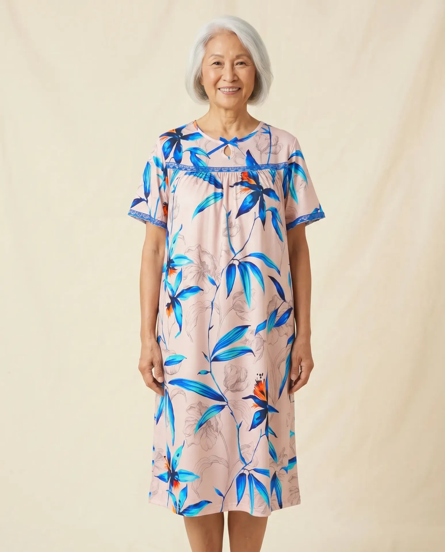 Hanna Nightgown - Pink, senior woman, front view