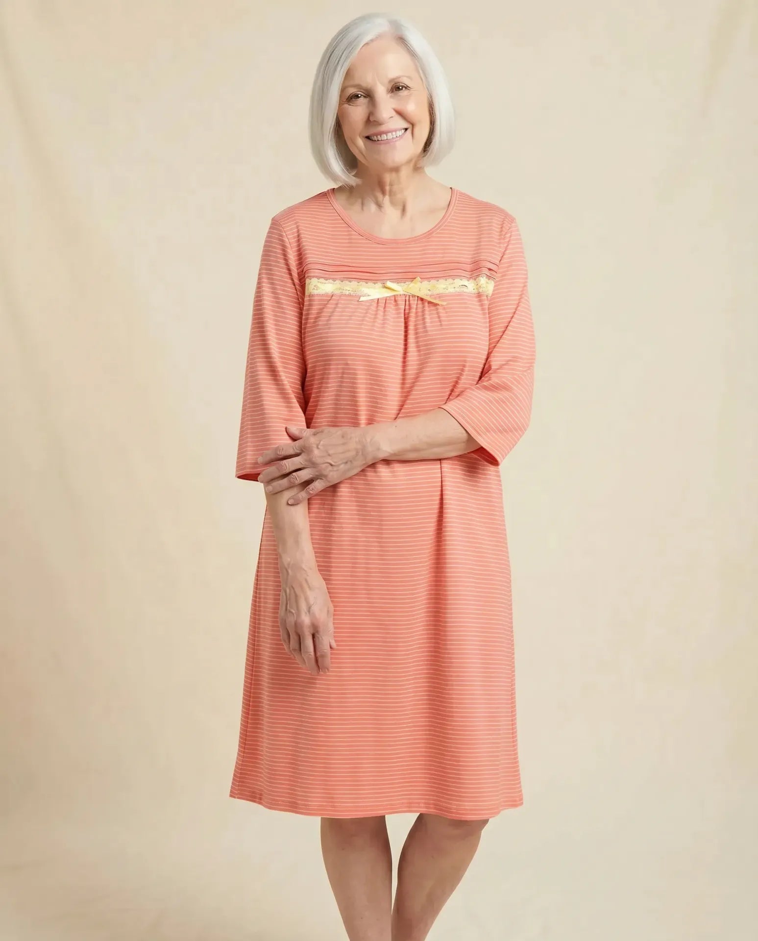 Olivia Nightgown - Peach, senior woman, front view