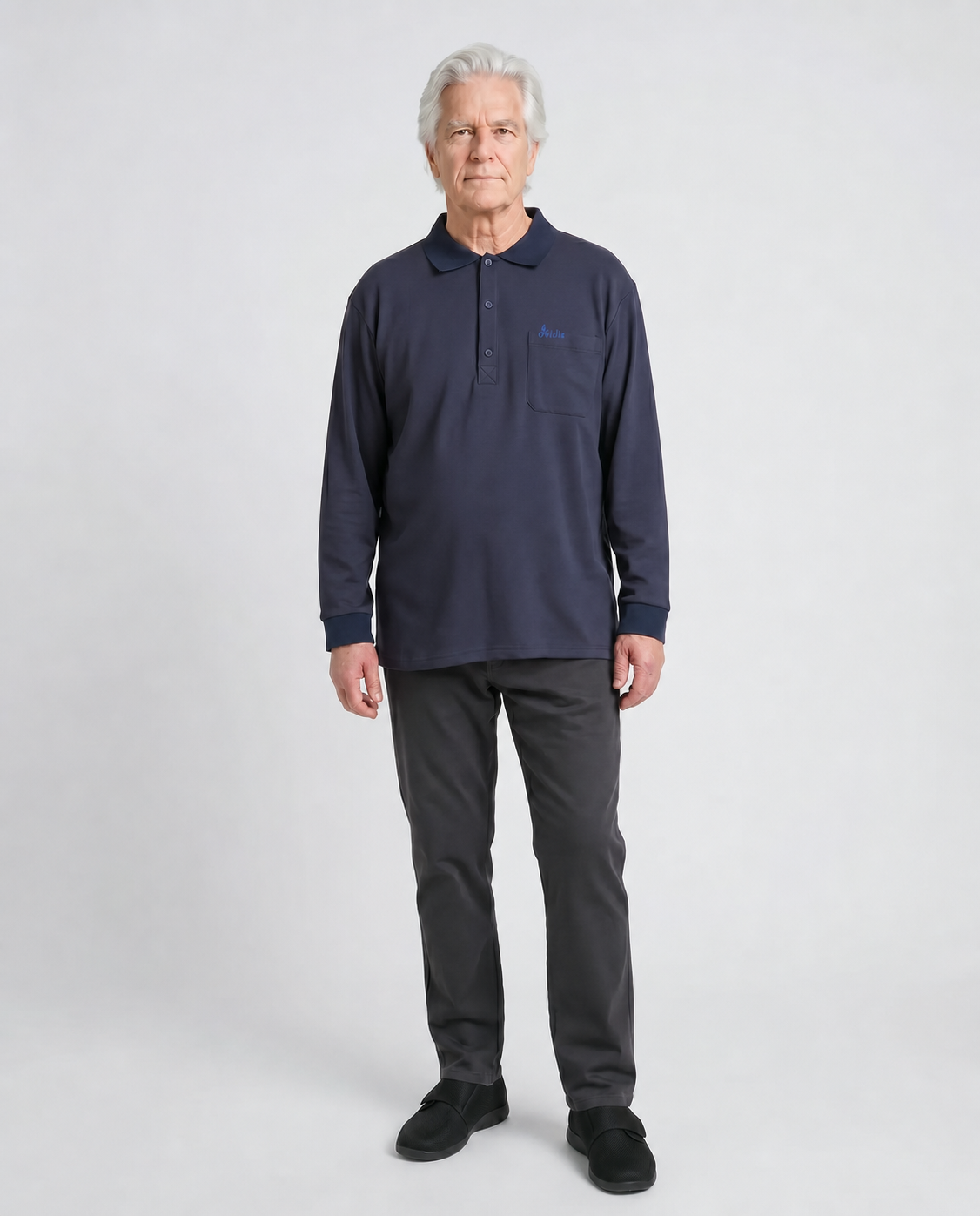 Long-Sleeved Adaptive Polo Shirt - Thomas | Navy