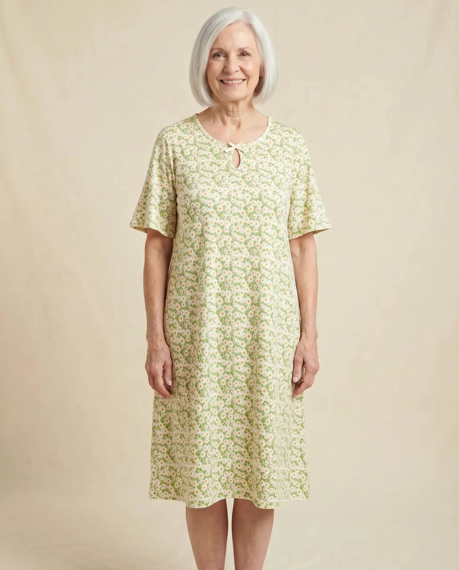 Iris Nightgown - Green, senior woman, front view