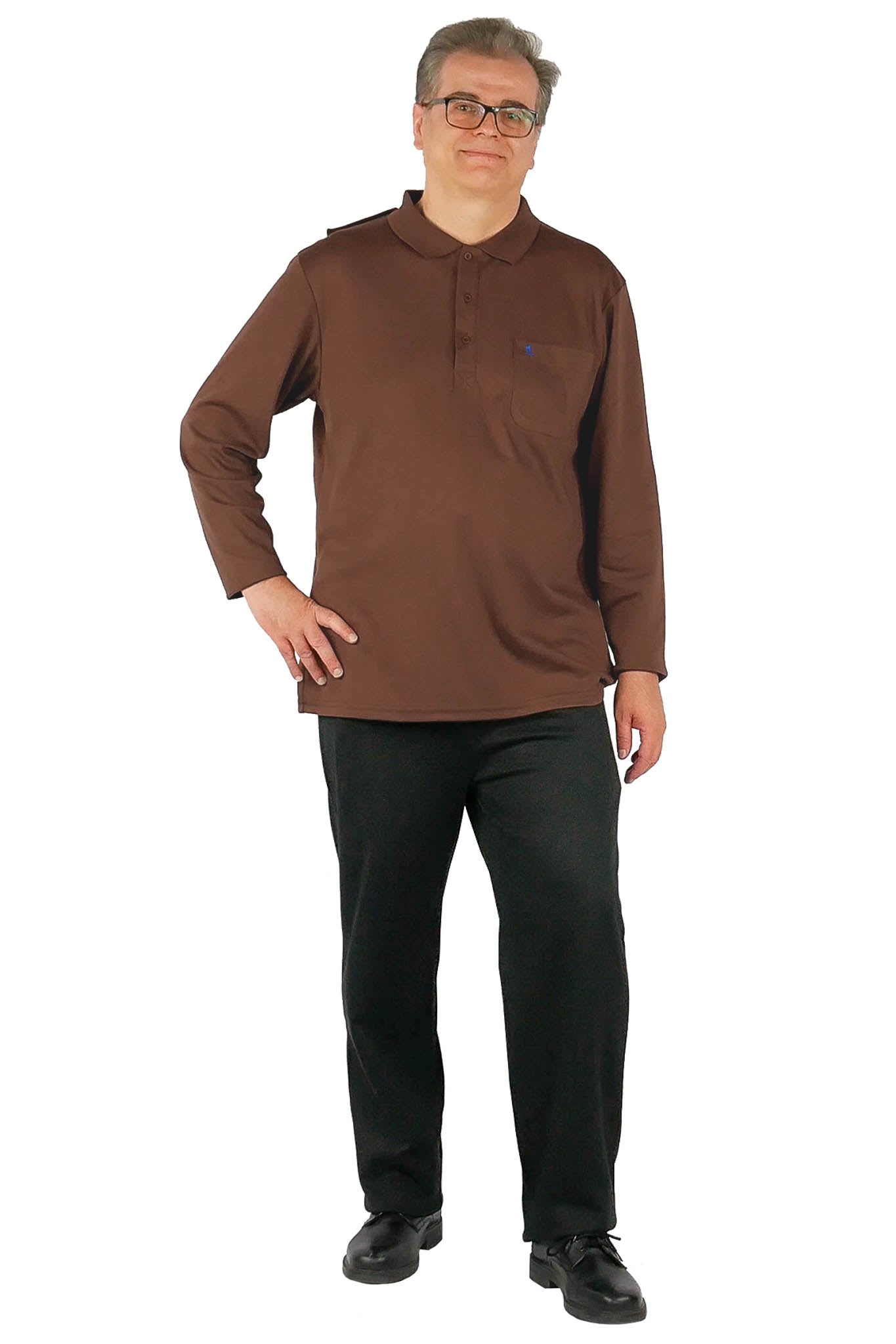 Long-Sleeved Adaptive Polo Shirt - Thomas | Coffee